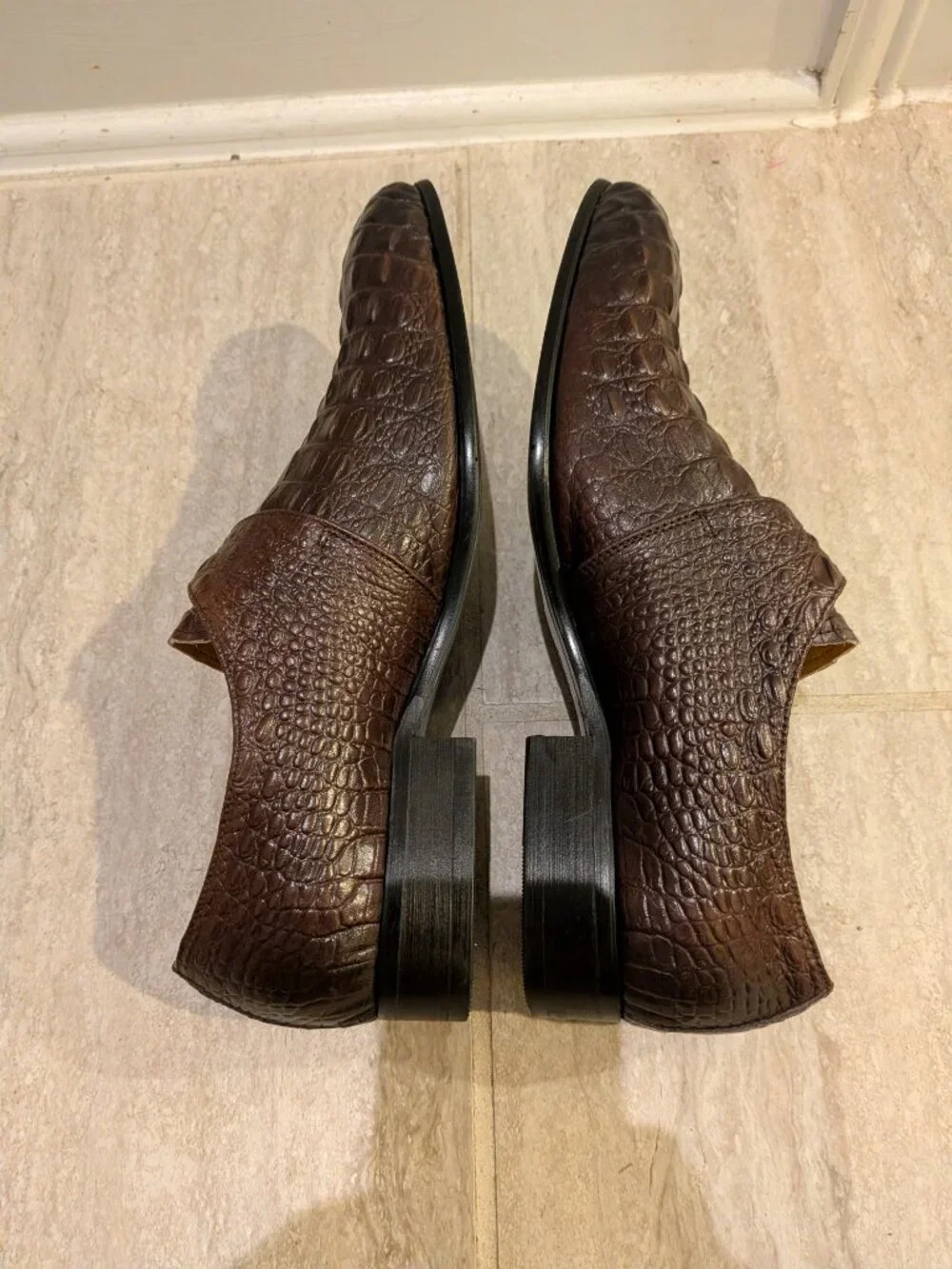 Vero cuoio Brown Leather Shoes Crocodile Pattern Lace Up Size 40 US 8